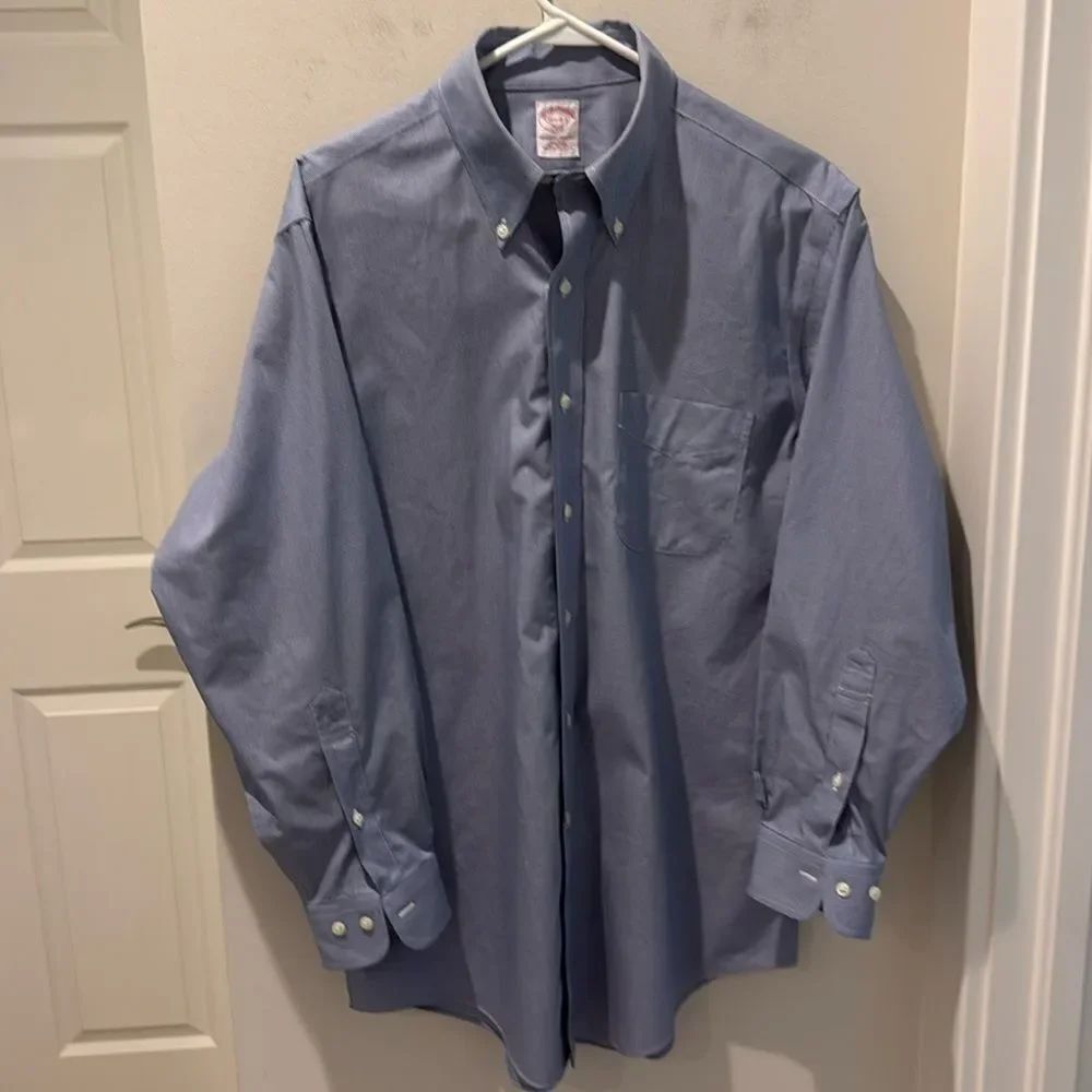 Brooks Brothers Blue Button Down Shirt Houndstooth pattern size 15 1/2-2/3